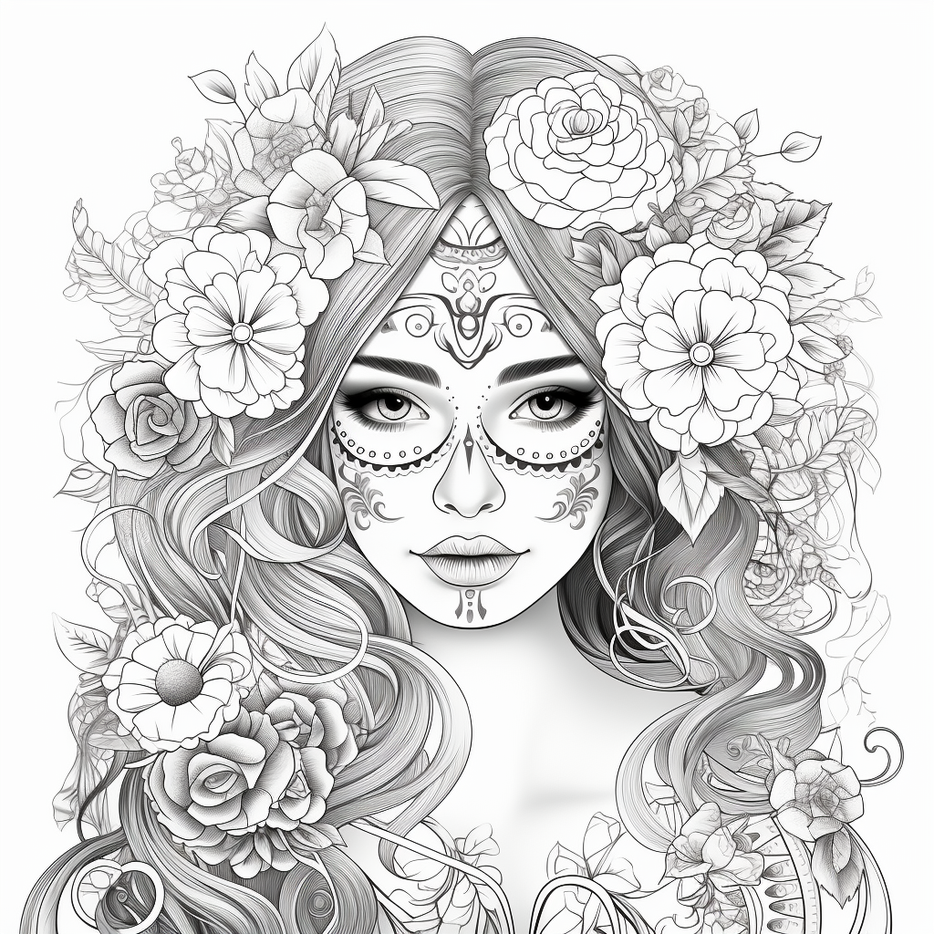 Sugar Skull Women & Men - Adult Coloring Book (Digital Download)
