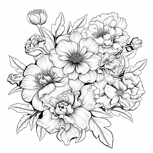 Whimsical Botanicals - Flowers, Leaves & Mushroom Scenes Adult Coloring Book (Digital Download)