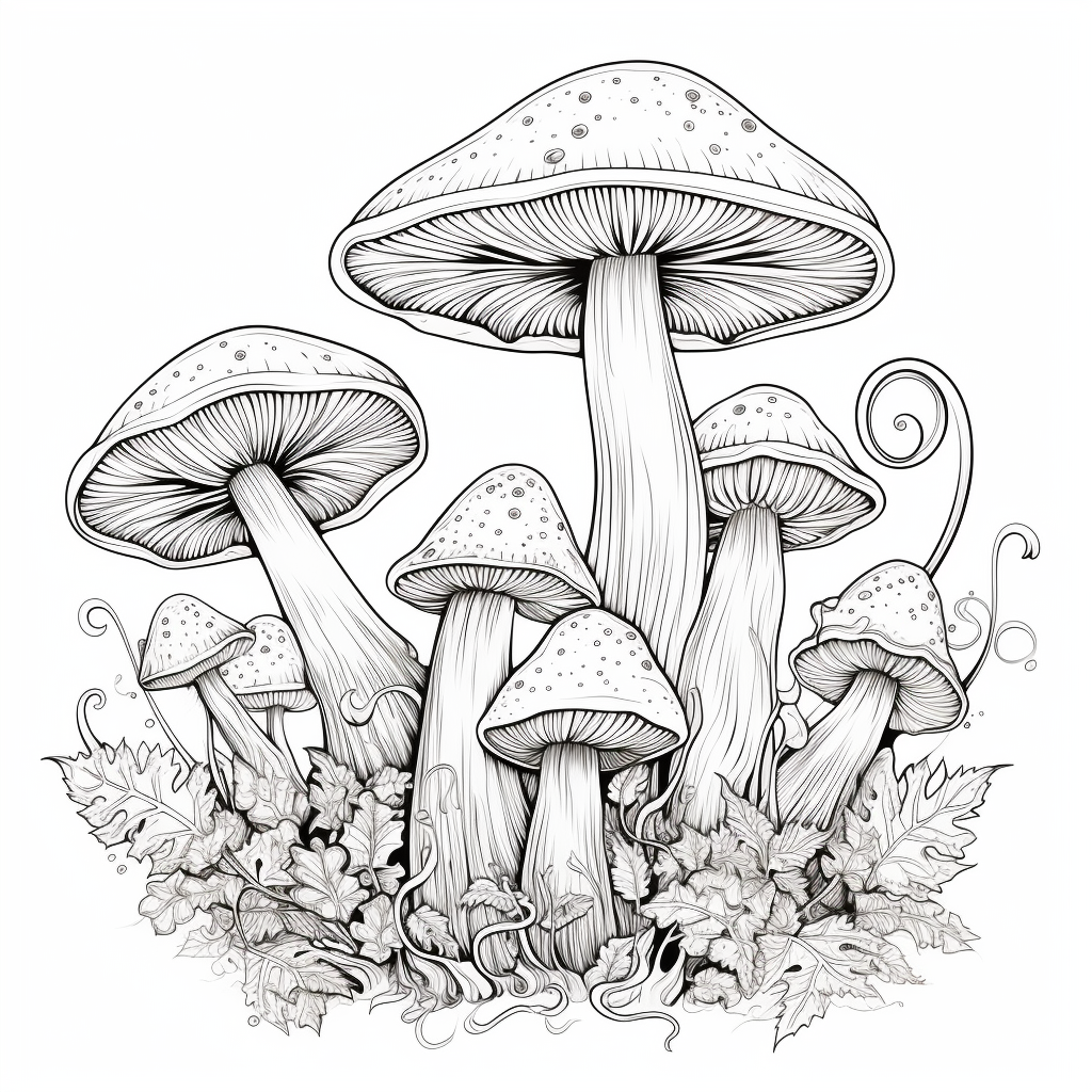 Whimsical Botanicals - Flowers, Leaves & Mushroom Scenes Adult Coloring Book (Digital Download)